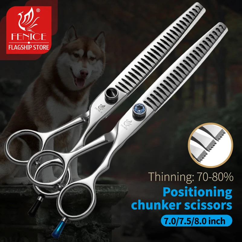 Fenice JP440C Steel Professional Pet Scissors 7/7.5/8 Inch Dog Grooming Chunker Thinner Shears with Small Teeth 70-80% Rate