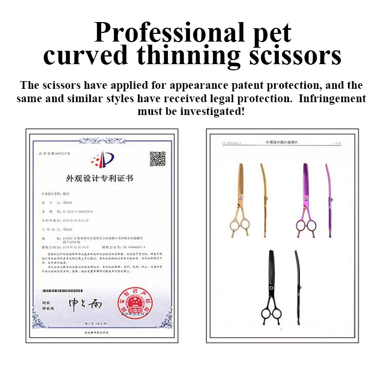 High-end 7.25 inch Professional Pet Dog Grooming Scissors Curved Thinning Chunker Shears