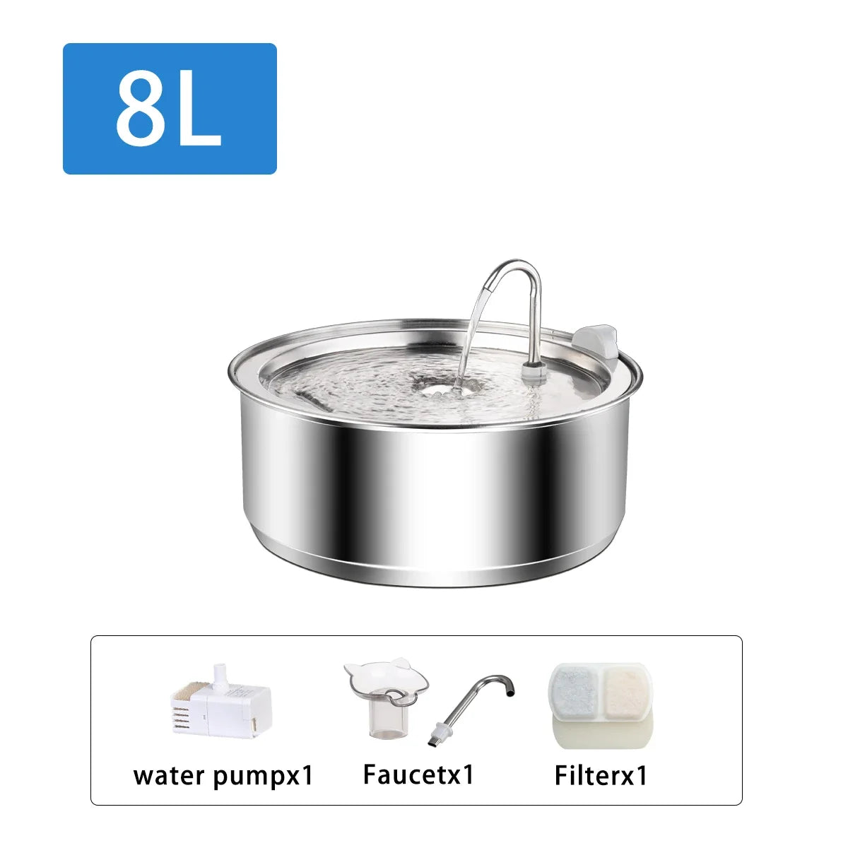 8L Dog water fountain Stainless Steel water dispenser for dogs cats
