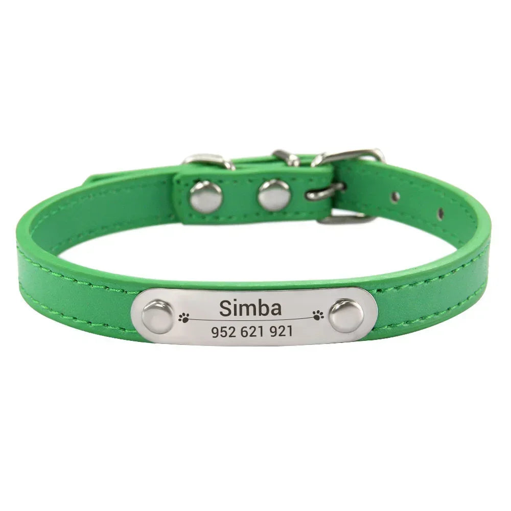 Personalized Dog Collar Name Carved ID Anti-lost Solid PU Leather Collar For Small Medium Large Dogs