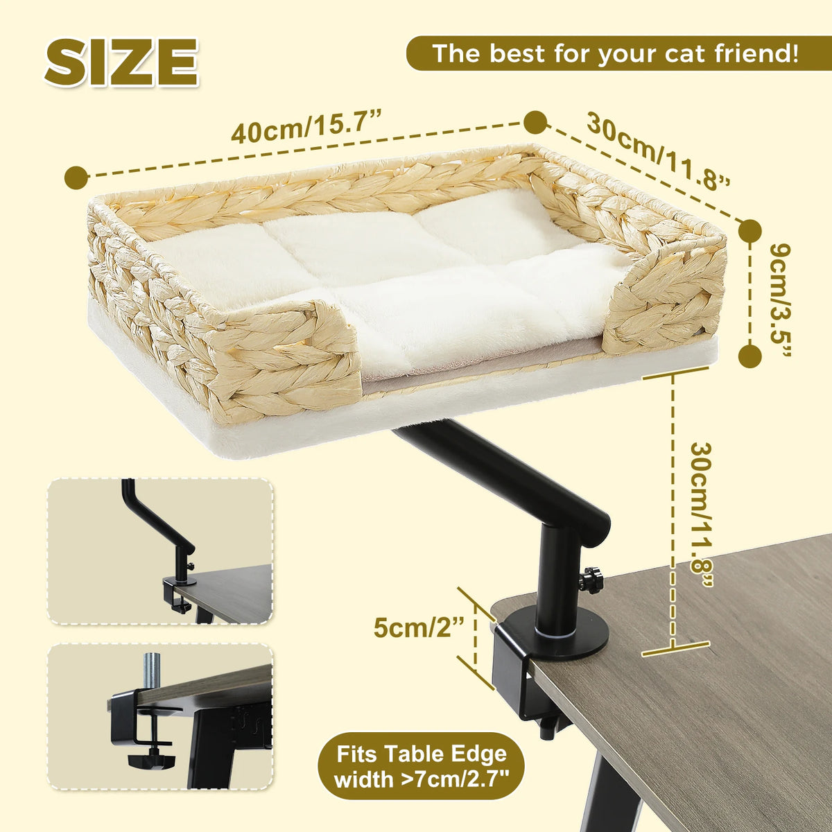 Cat Desk Bed, 360° Rotatable Cat Bed Stand for Indoor Cats, Adjustable Cat Basket,