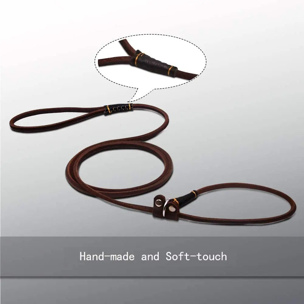 Slip Dog Leash Soft Thin Handmade Genuine Leather Pet Puppy Dog Chain Collar Leash Slip for Small and large dogs