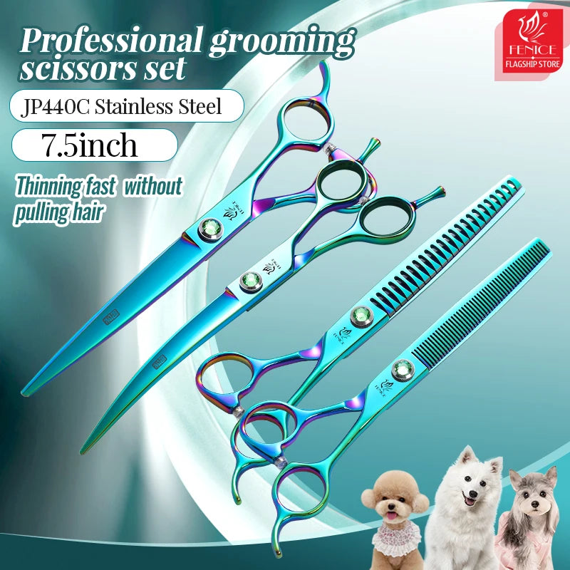 Steel 7.5 Inch Dog Beauty Scissors Pet Dogs Grooming Scissors Set Straight&Curved &Thinner&Chunker Shears Kits