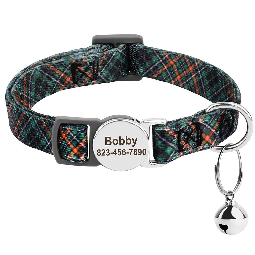 Cat Collar Free Personalized Kitten Collars Engraved Pet Puppy Name Necklace Collars Anti-lost for Cats Small Dogs Adjustable