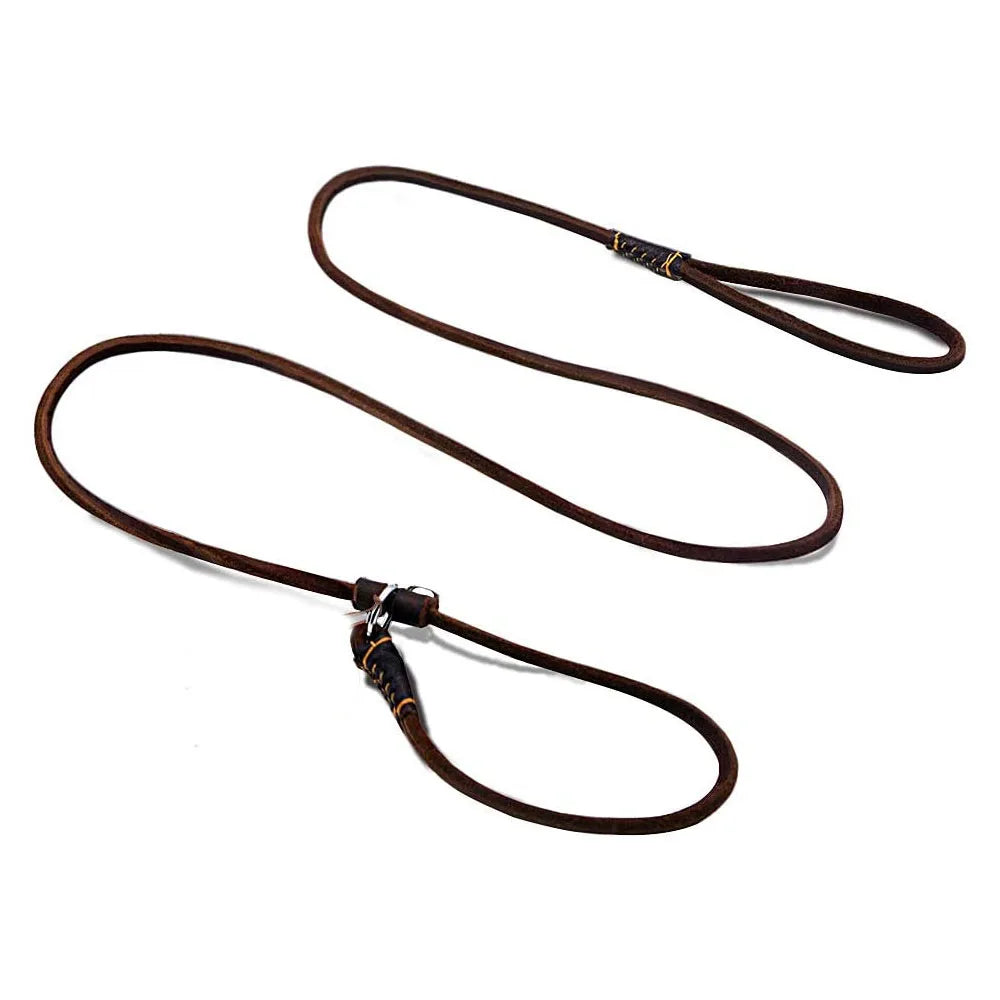 Slip Dog Leash Soft Thin Handmade Genuine Leather Pet Puppy Dog Chain Collar Leash Slip for Small and large dogs