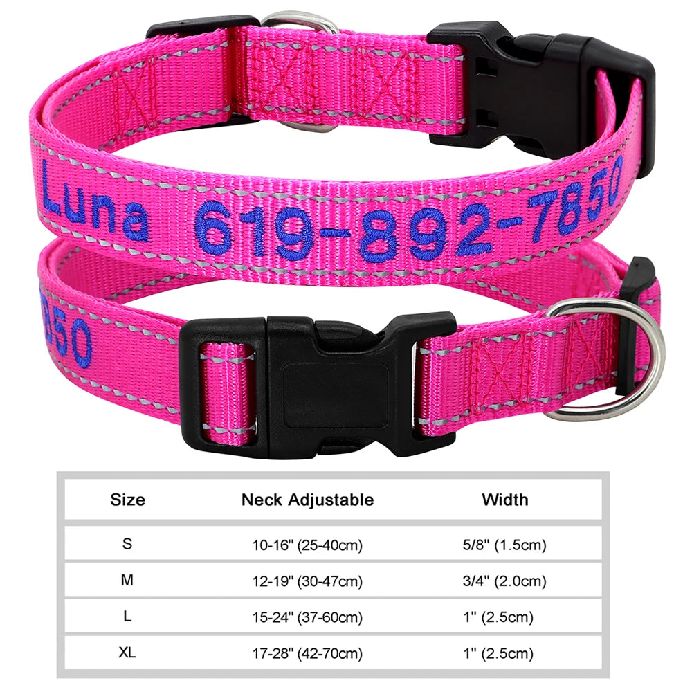 Adjustable Nylon Embroidered Dog Collar Custom ID Name Accessories Pet Collars
