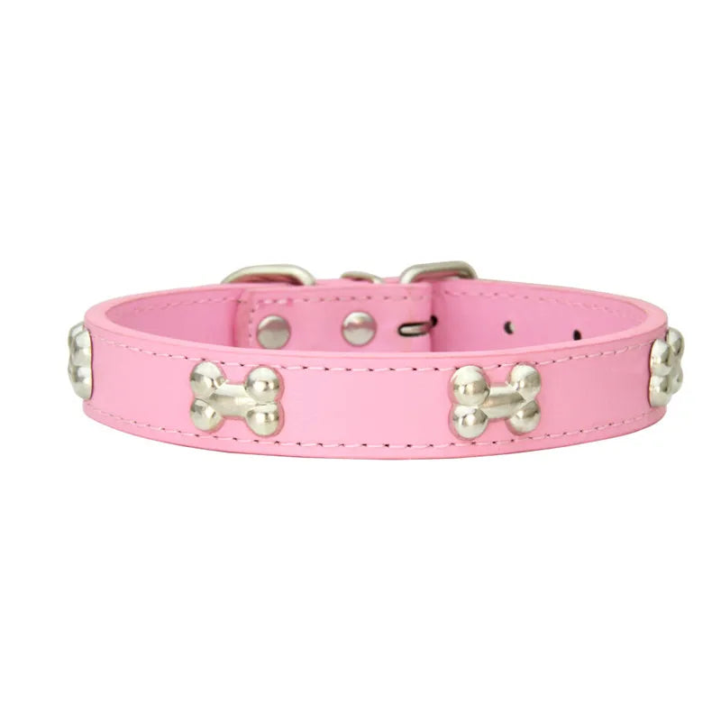 Bone Leather Durable Pet Dog Collars Puppy Pug Collars for Small Large Dog Chihuahua Cat