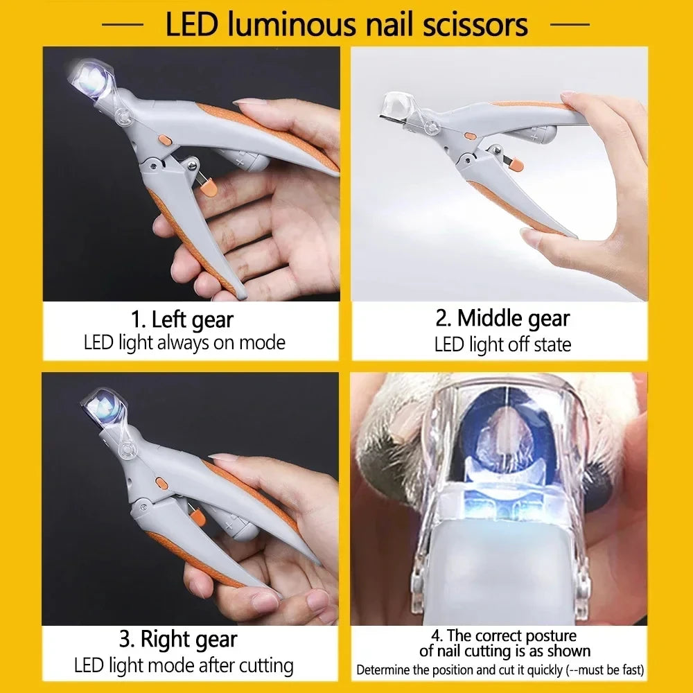 Professional Pet Nail Clipper Scissors With LED Light Cat Dog Nail Clipper Tool Scissors