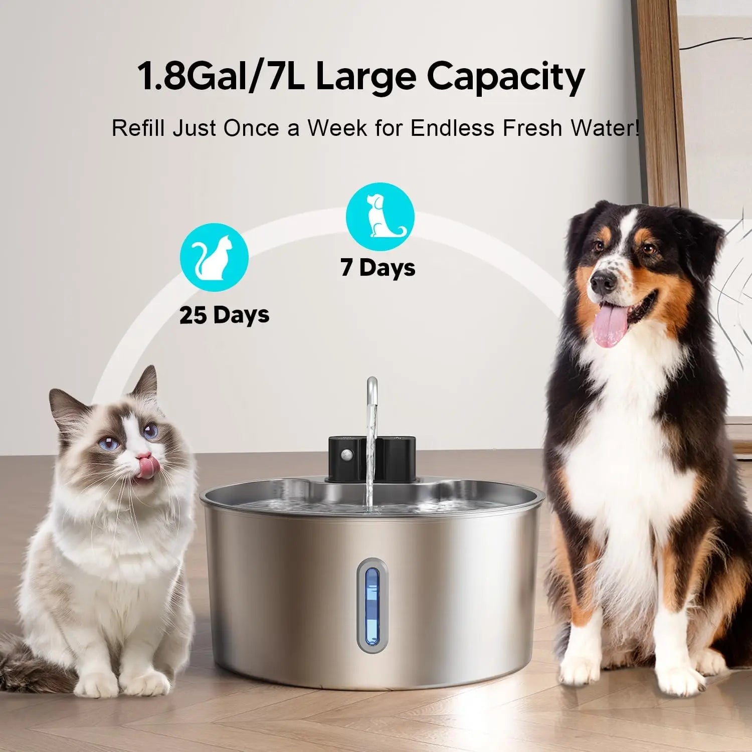 7L Stainless Steel Wireless Recharging Sensor Cat Water Fountain Auto Drinking Fountain For Cats Dog Drinker Pet Dispenser Bowl