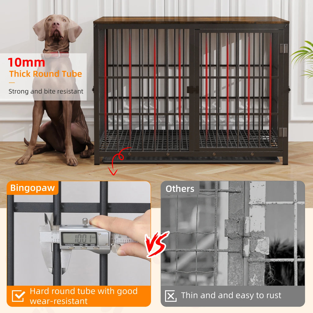 M/L/XL/2XL Dog Crate Cage Furniture Wooden Pet Kennel Table with Three Doors and Removable Tray Deco