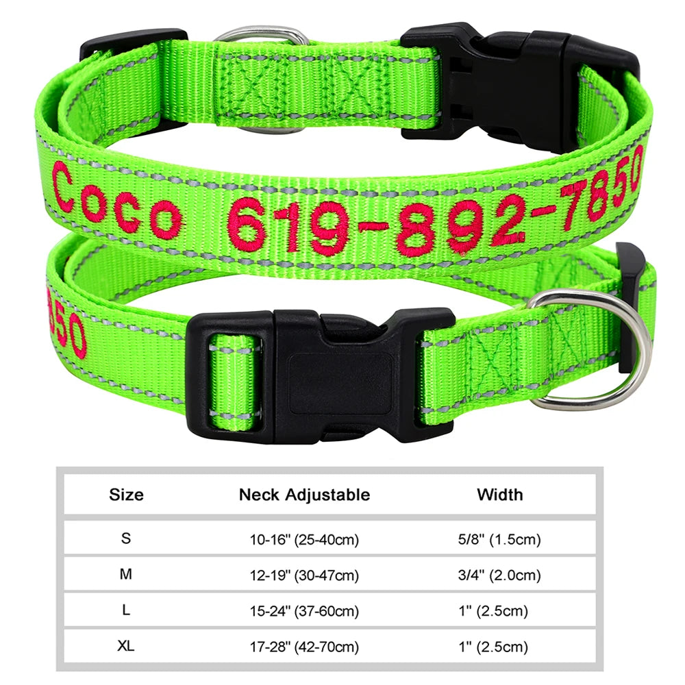 Adjustable Nylon Embroidered Dog Collar Custom ID Name Accessories Pet Collars
