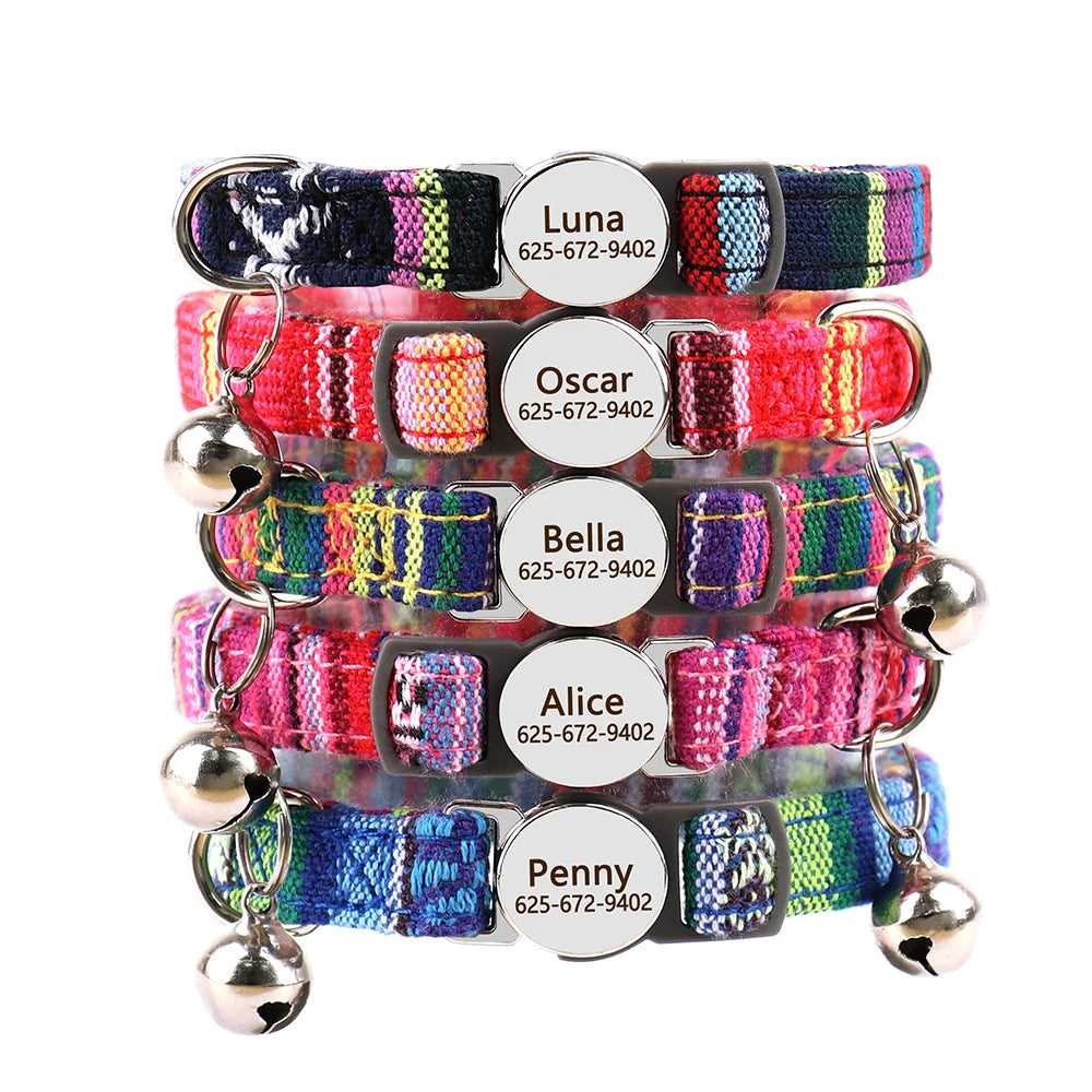 Cat Collar Free Personalized Kitten Collars Engraved Pet Puppy Name Necklace Collars Anti-lost for Cats Small Dogs Adjustable
