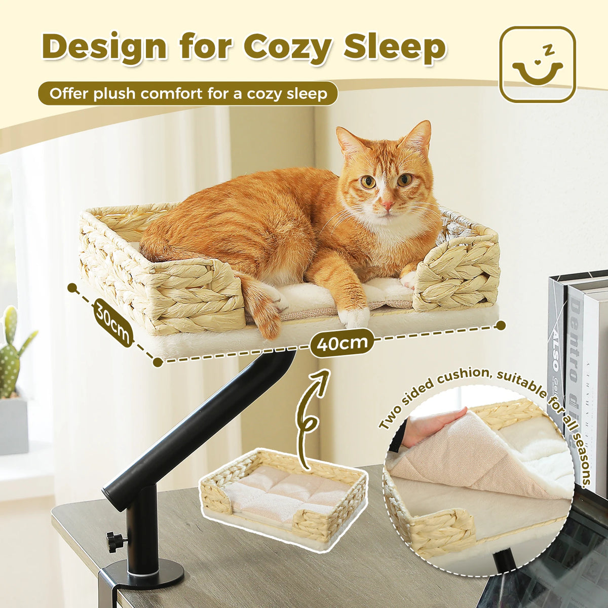 Cat Desk Bed, 360° Rotatable Cat Bed Stand for Indoor Cats, Adjustable Cat Basket,