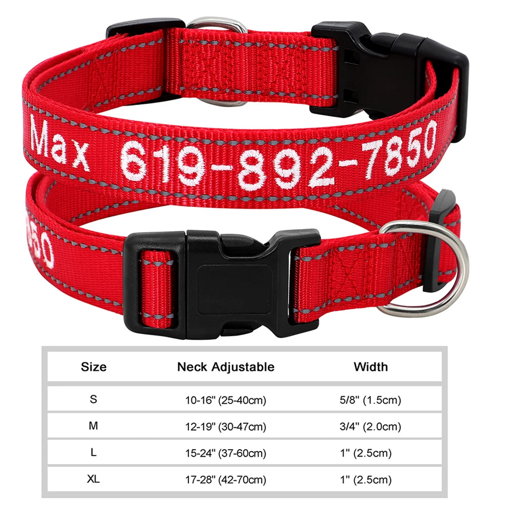 Adjustable Nylon Embroidered Dog Collar Custom ID Name Accessories Pet Collars