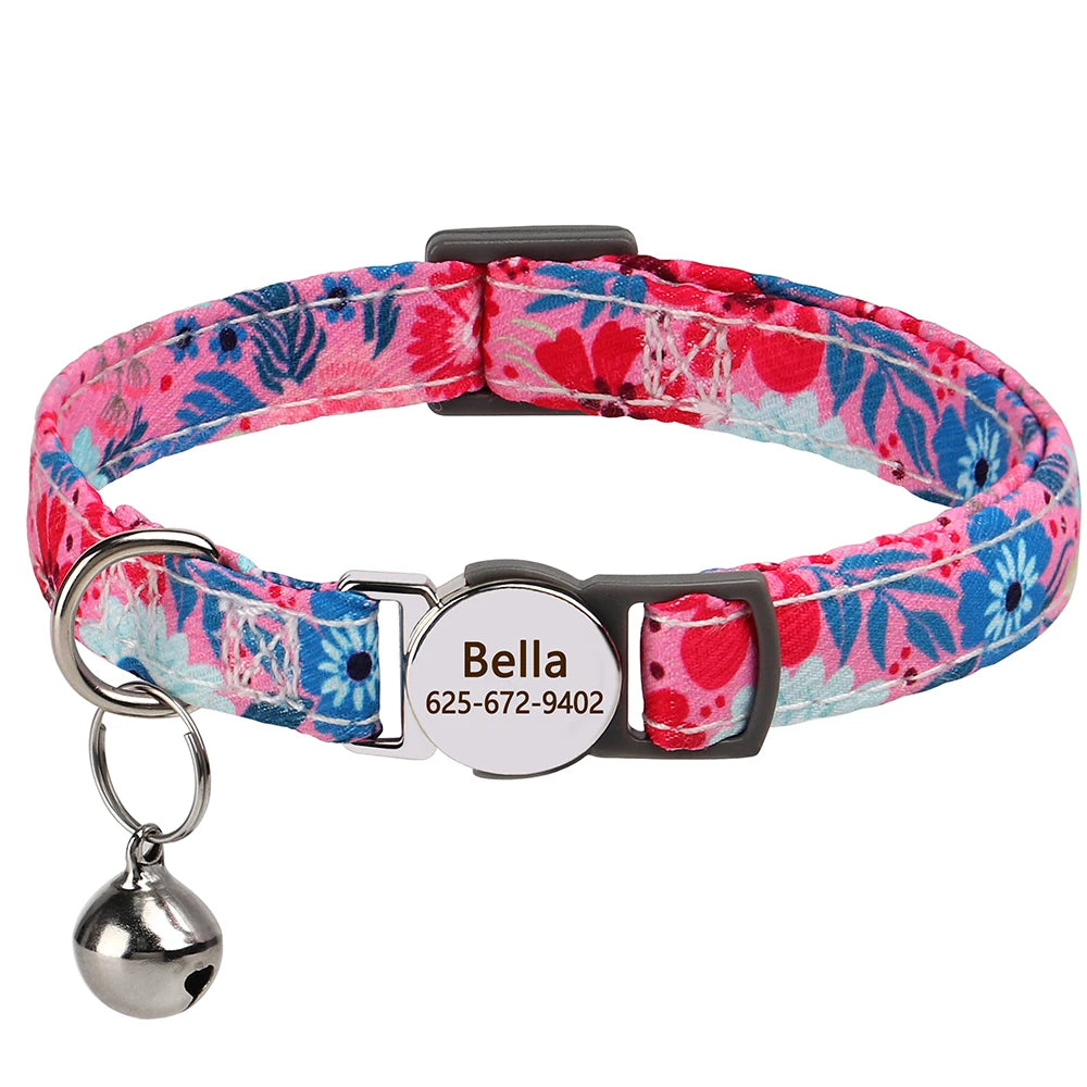 Cat Collar Free Personalized Kitten Collars Engraved Pet Puppy Name Necklace Collars Anti-lost for Cats Small Dogs Adjustable