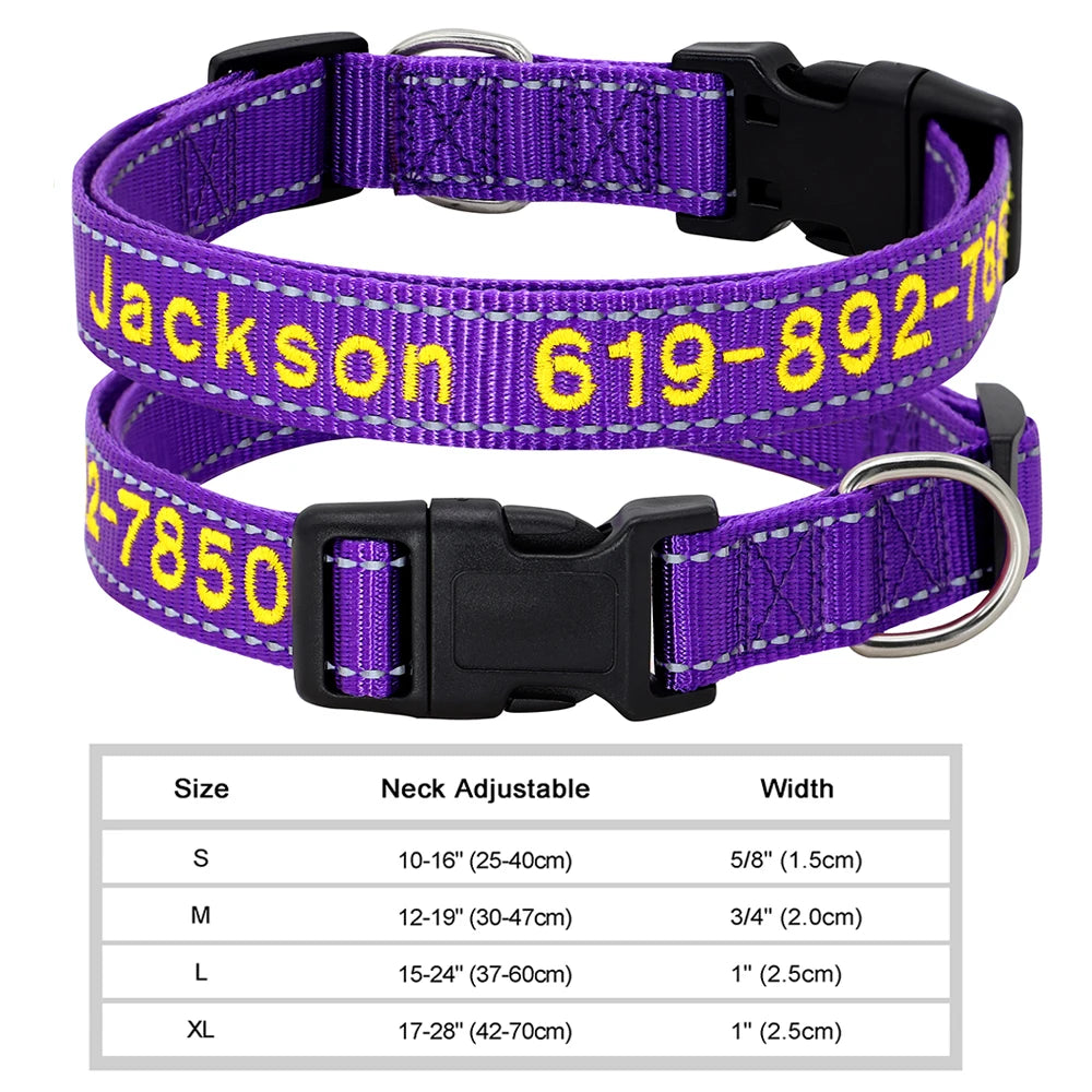Adjustable Nylon Embroidered Dog Collar Custom ID Name Accessories Pet Collars