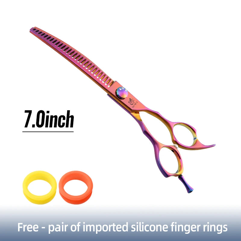 High-end 7.25 inch Professional Pet Dog Grooming Scissors Curved Thinning Chunker Shears