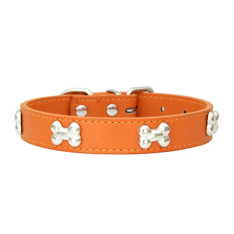 Bone Leather Durable Pet Dog Collars Puppy Pug Collars for Small Large Dog Chihuahua Cat