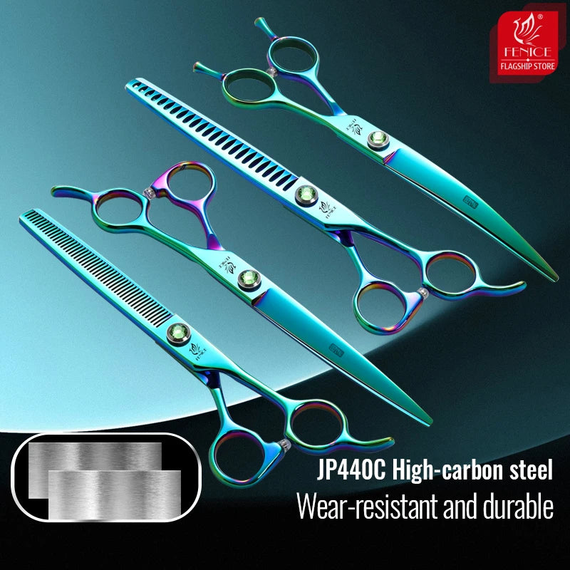 Steel 7.5 Inch Dog Beauty Scissors Pet Dogs Grooming Scissors Set Straight&Curved &Thinner&Chunker Shears Kits