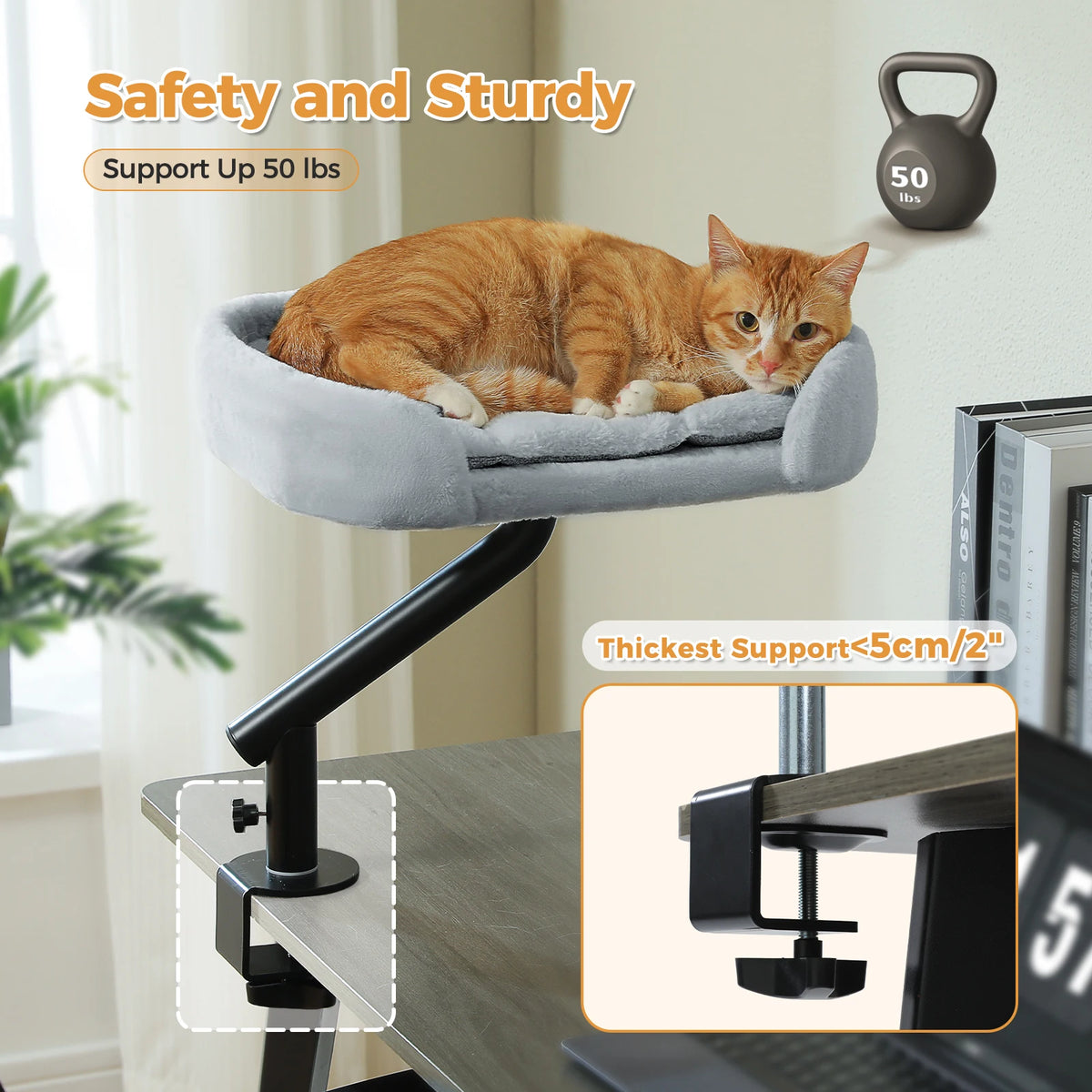 Cat Desk Bed, 360° Rotatable Cat Bed Stand for Indoor Cats, Adjustable Cat Basket,