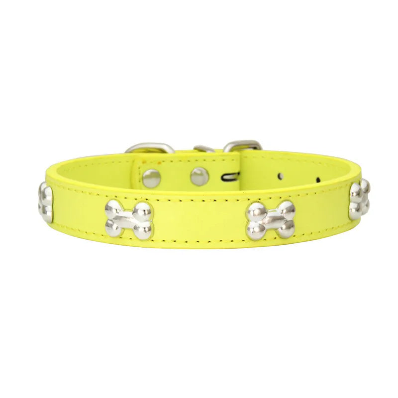 Bone Leather Durable Pet Dog Collars Puppy Pug Collars for Small Large Dog Chihuahua Cat
