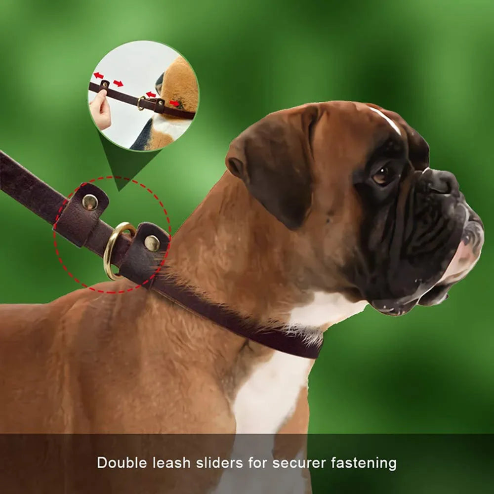 Genuine Leather Dog Leash Slip Collar Lead Rope Strong Heavy Duty Dog Training Leash No Pull Training Lead