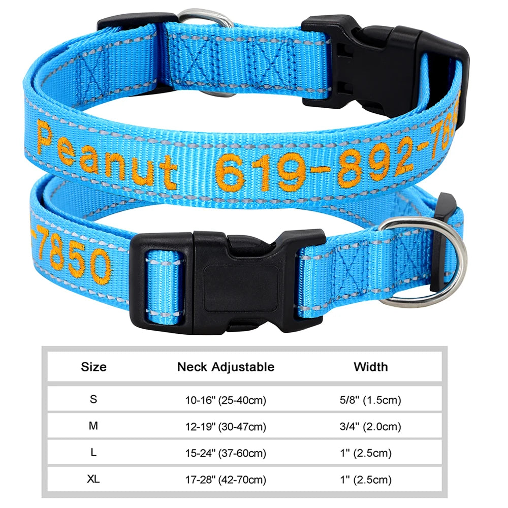 Adjustable Nylon Embroidered Dog Collar Custom ID Name Accessories Pet Collars