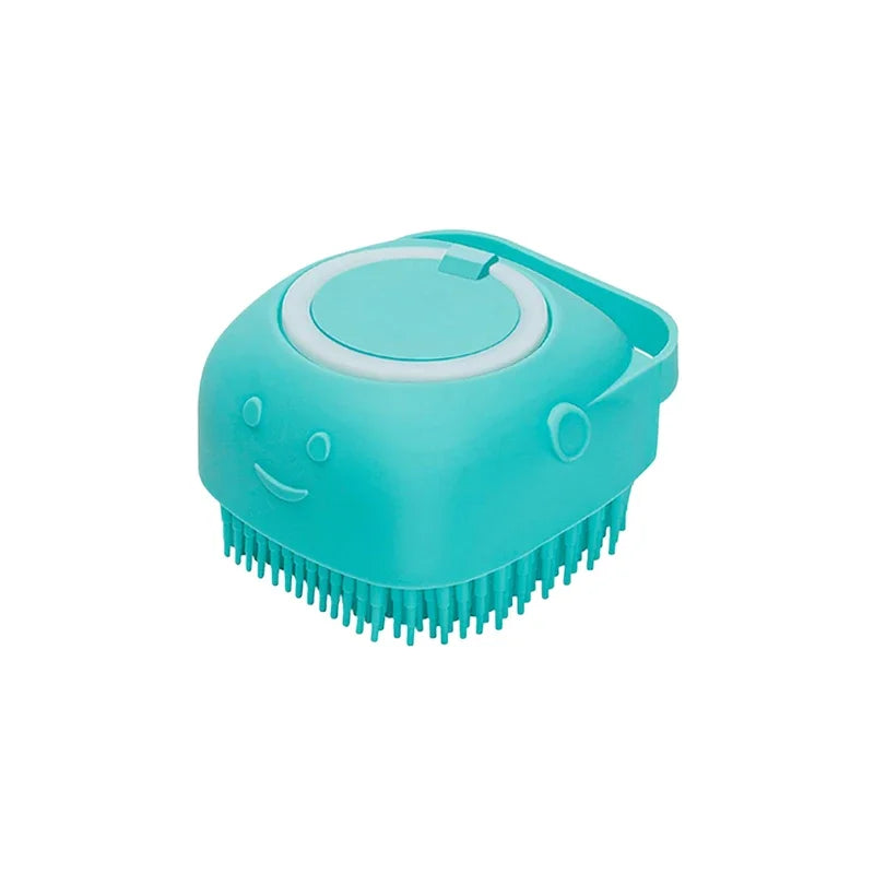 Dog Bathing Brush Pet Massage Brush Shampoo Dispenser Soft Silicone Brush Rubber Bristle for Dogs and Cats
