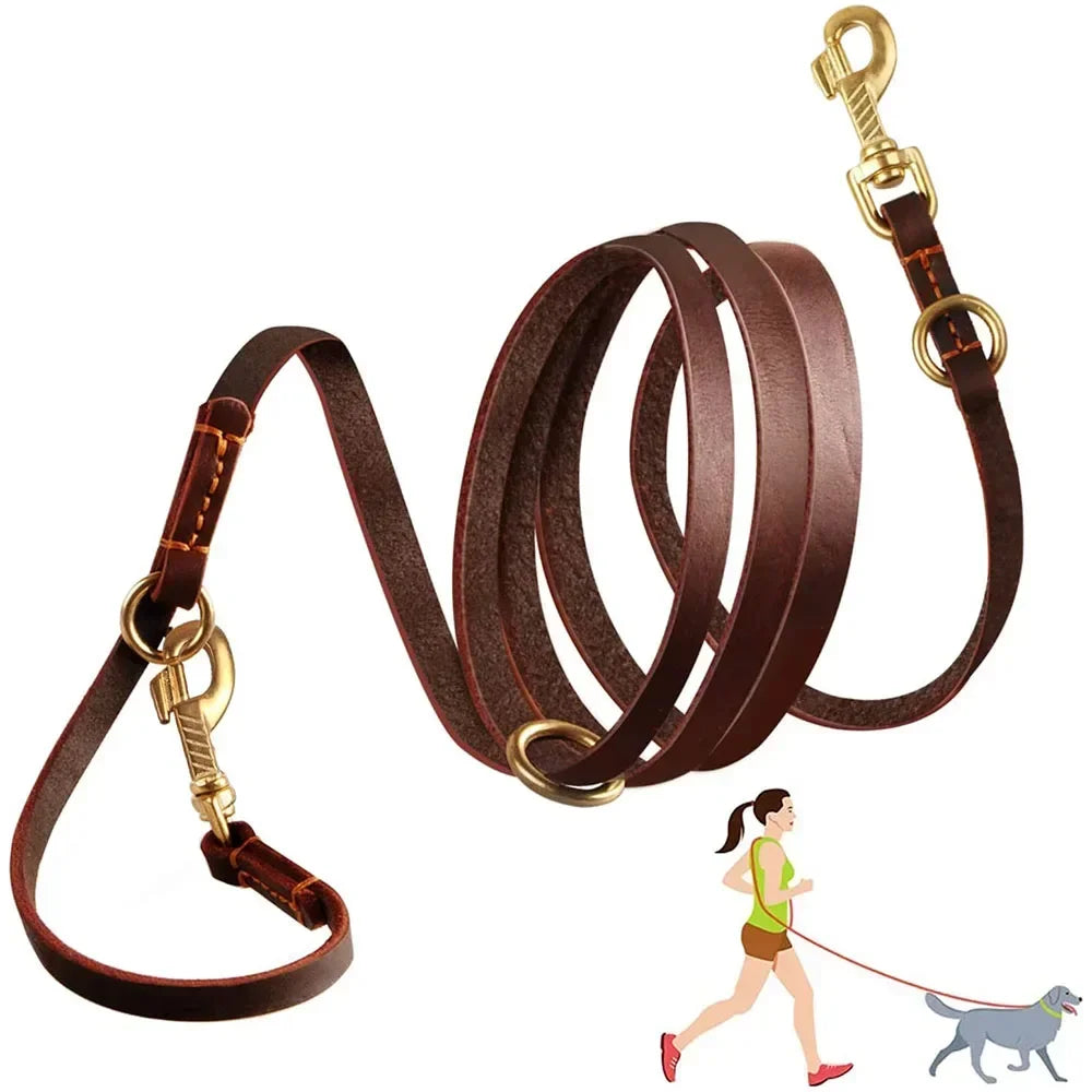 Hands Free Dog Leash 2.3m Real Leather Crossbody Dog Running Leash Multifunctional Pet Leads for All Breeds
