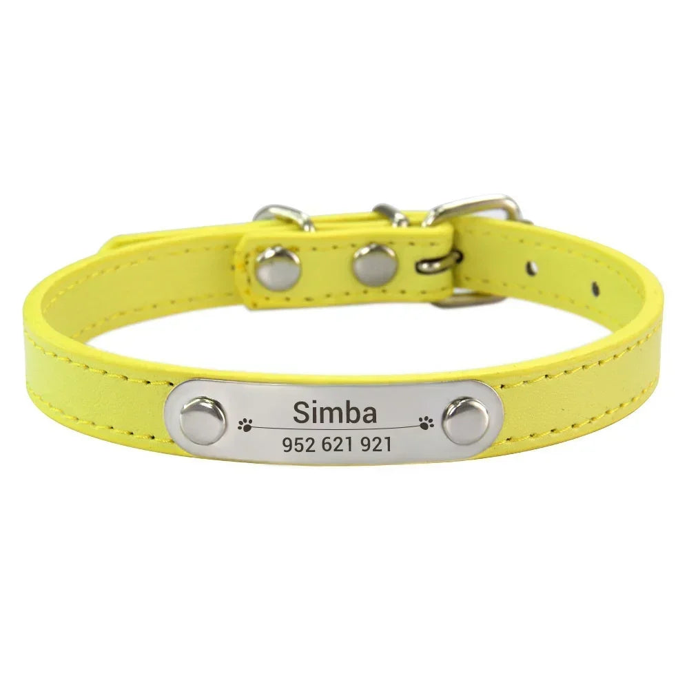 Personalized Dog Collar Name Carved ID Anti-lost Solid PU Leather Collar For Small Medium Large Dogs
