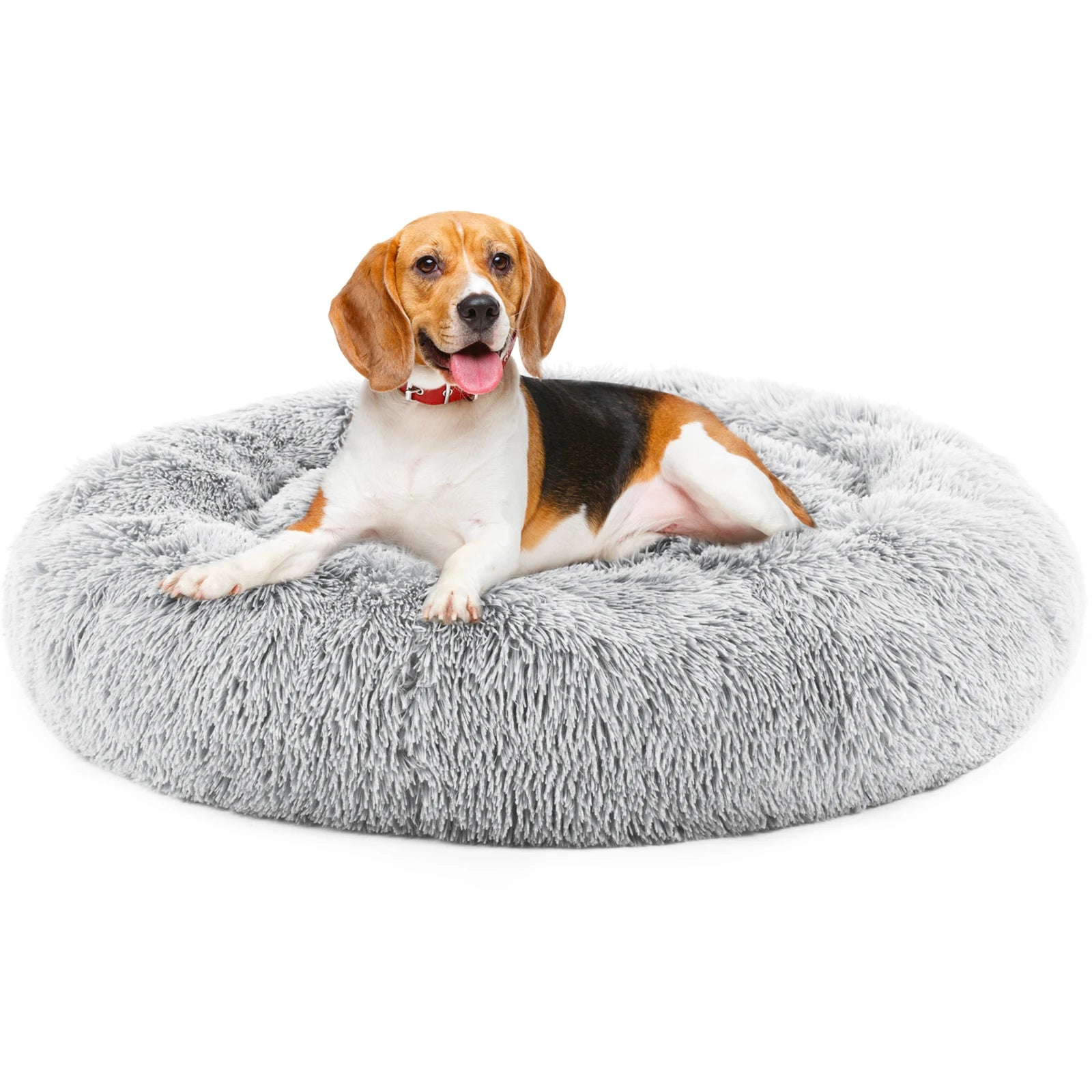 Calming Dog Bed for Medium to Large Dogs Washable Large Pet Bed Anti-Slip Round Fluffy Plush Faux Fur D