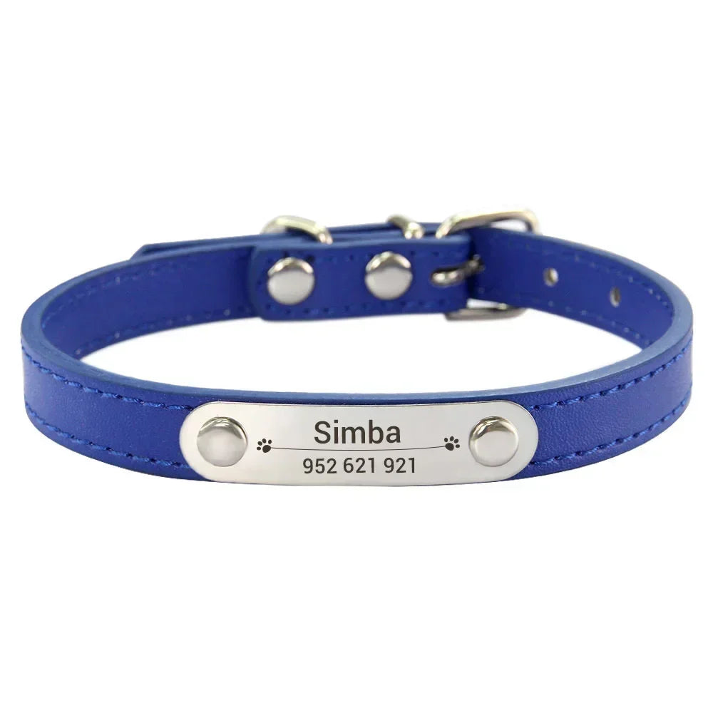 Personalized Dog Collar Name Carved ID Anti-lost Solid PU Leather Collar For Small Medium Large Dogs