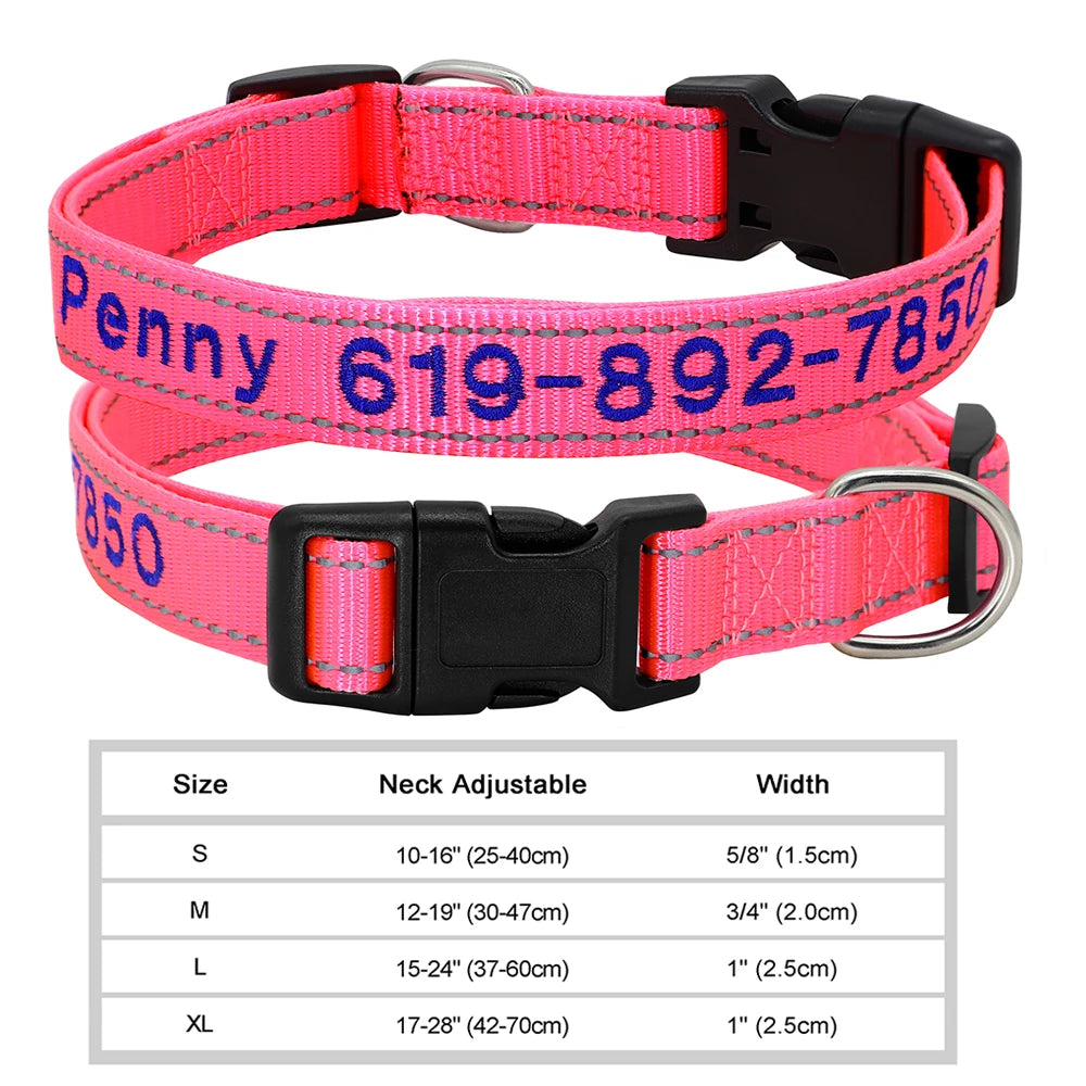 Adjustable Nylon Embroidered Dog Collar Custom ID Name Accessories Pet Collars