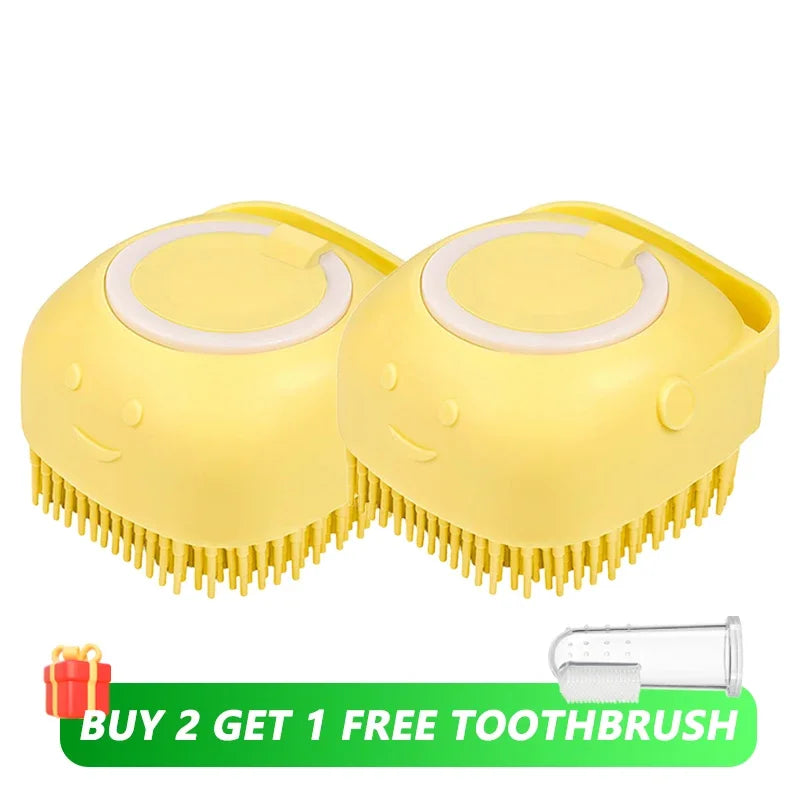 Dog Bathing Brush Pet Massage Brush Shampoo Dispenser Soft Silicone Brush Rubber Bristle for Dogs and Cats