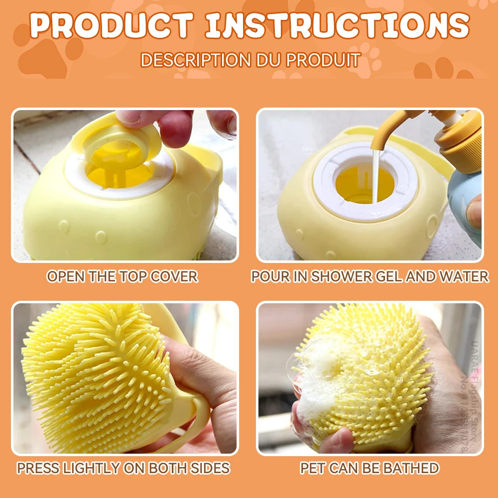 Dog Bathing Brush Pet Massage Brush Shampoo Dispenser Soft Silicone Brush Rubber Bristle for Dogs and Cats