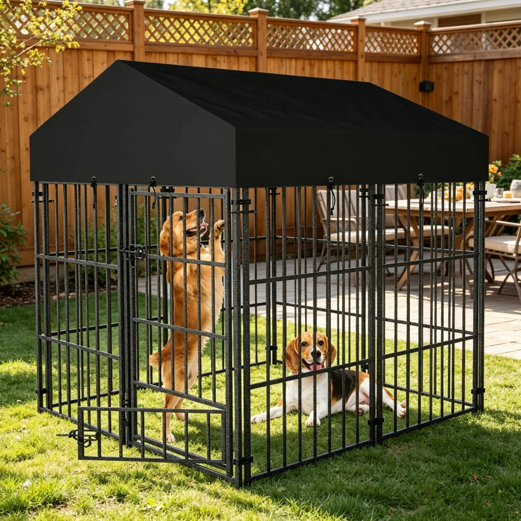 Heavy Duty Large Dog Kennel Pet Welded Metal Playpen Animal Cage with Roof Cover Pet Run Enclosure Playpen House Outdoor Indoor