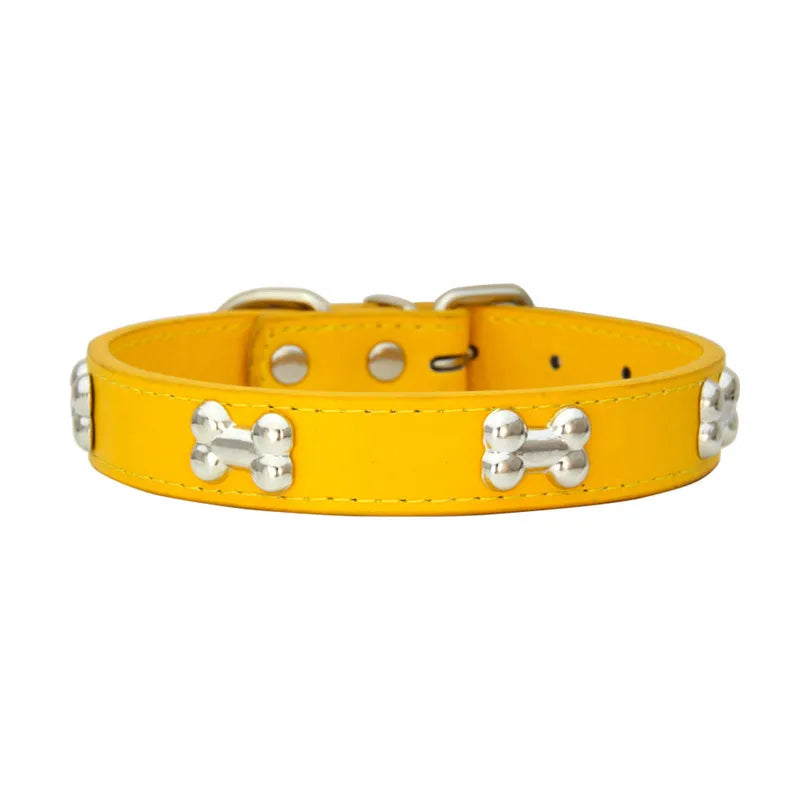Bone Leather Durable Pet Dog Collars Puppy Pug Collars for Small Large Dog Chihuahua Cat