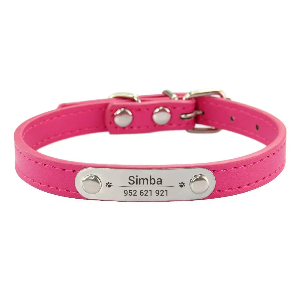 Personalized Dog Collar Name Carved ID Anti-lost Solid PU Leather Collar For Small Medium Large Dogs
