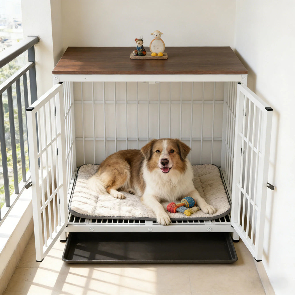 M/L/XL/2XL Dog Crate Cage Furniture Wooden Pet Kennel Table with Three Doors and Removable Tray Deco