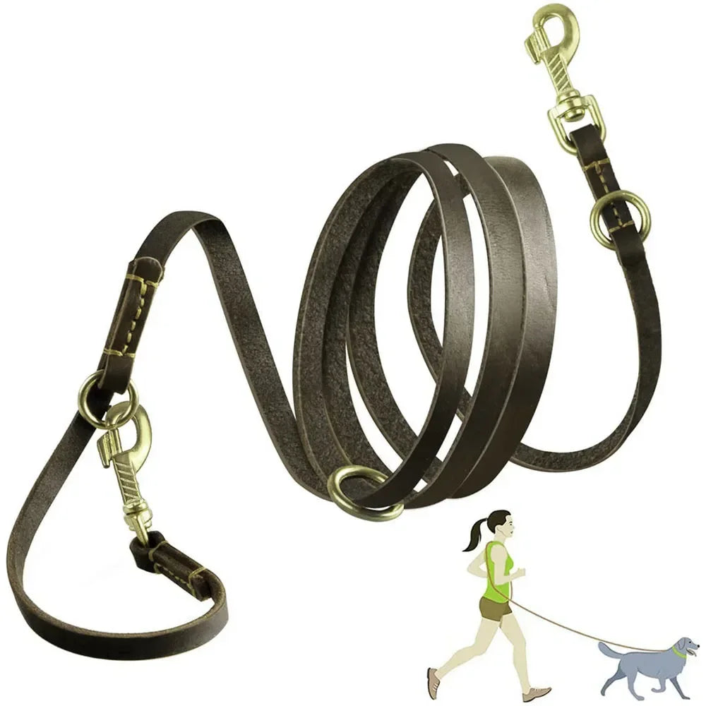 Hands Free Dog Leash 2.3m Real Leather Crossbody Dog Running Leash Multifunctional Pet Leads for All Breeds