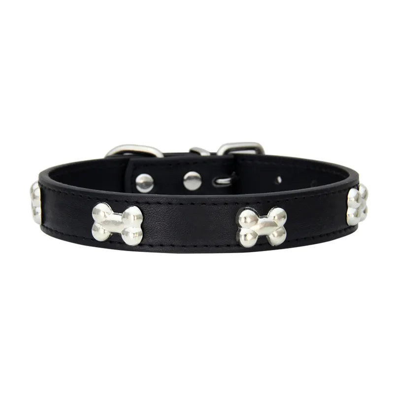 Bone Leather Durable Pet Dog Collars Puppy Pug Collars for Small Large Dog Chihuahua Cat