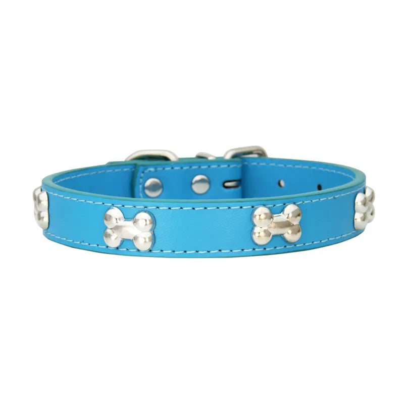 Bone Leather Durable Pet Dog Collars Puppy Pug Collars for Small Large Dog Chihuahua Cat