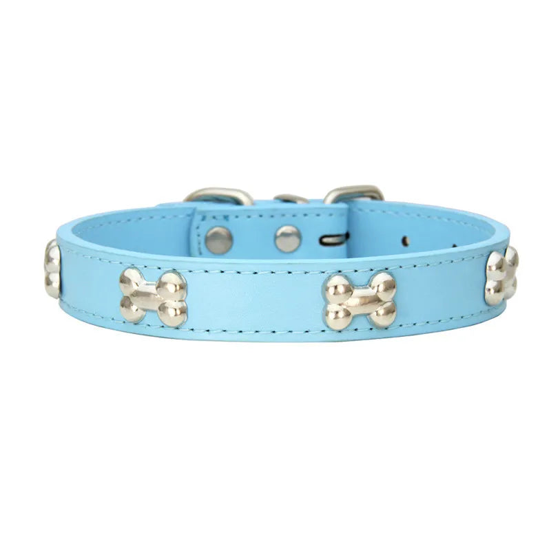 Bone Leather Durable Pet Dog Collars Puppy Pug Collars for Small Large Dog Chihuahua Cat
