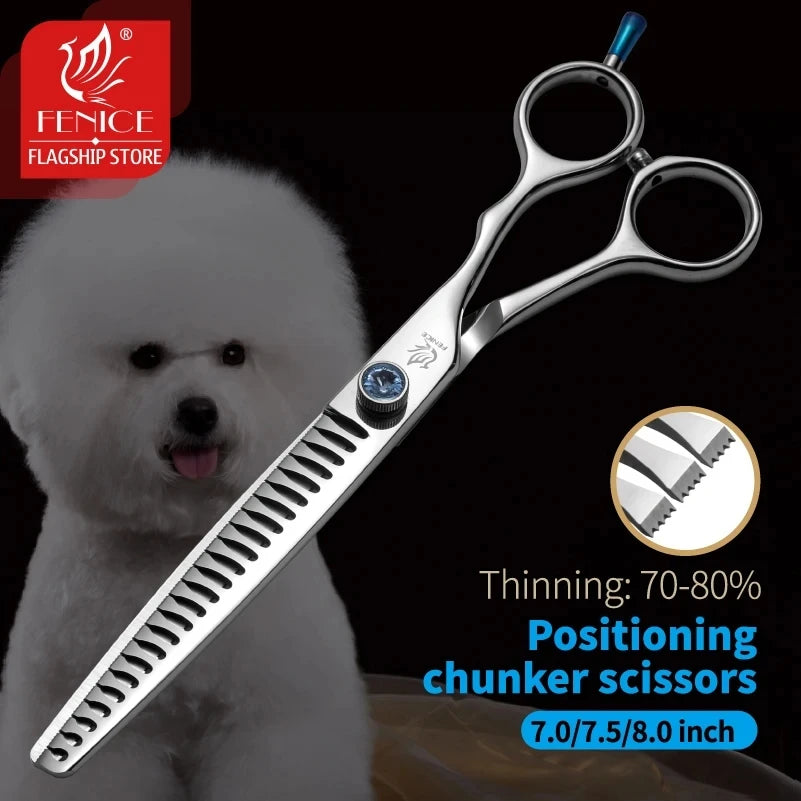 Fenice JP440C Steel Professional Pet Scissors 7/7.5/8 Inch Dog Grooming Chunker Thinner Shears with Small Teeth 70-80% Rate