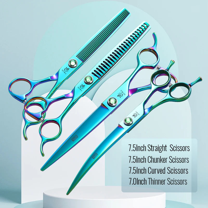 Steel 7.5 Inch Dog Beauty Scissors Pet Dogs Grooming Scissors Set Straight&Curved &Thinner&Chunker Shears Kits