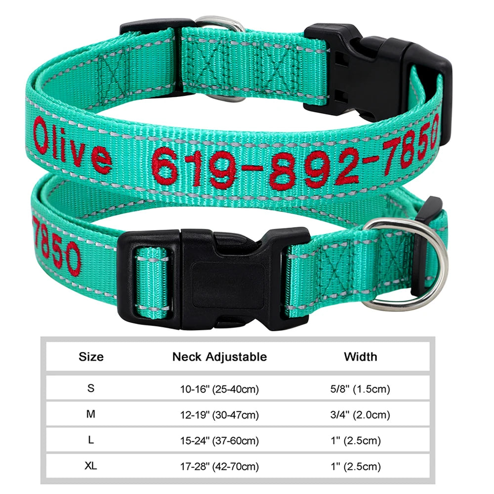 Adjustable Nylon Embroidered Dog Collar Custom ID Name Accessories Pet Collars
