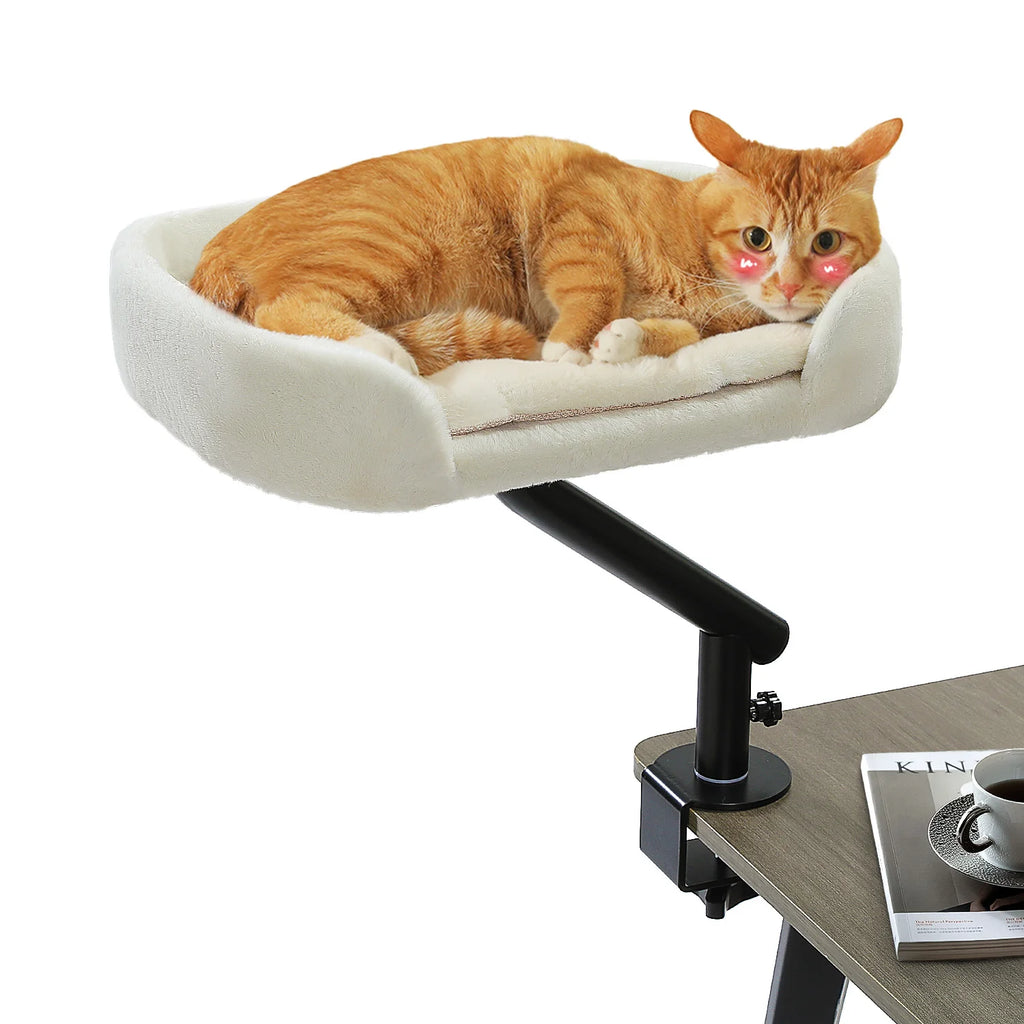 Cat Desk Bed, 360° Rotatable Cat Bed Stand for Indoor Cats, Adjustable Cat Basket,