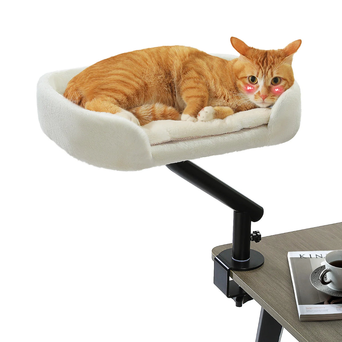 Cat Desk Bed, 360° Rotatable Cat Bed Stand for Indoor Cats, Adjustable Cat Basket,
