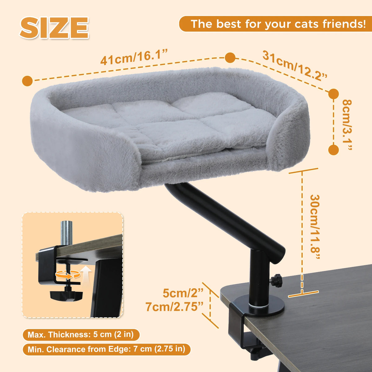 Cat Desk Bed, 360° Rotatable Cat Bed Stand for Indoor Cats, Adjustable Cat Basket,