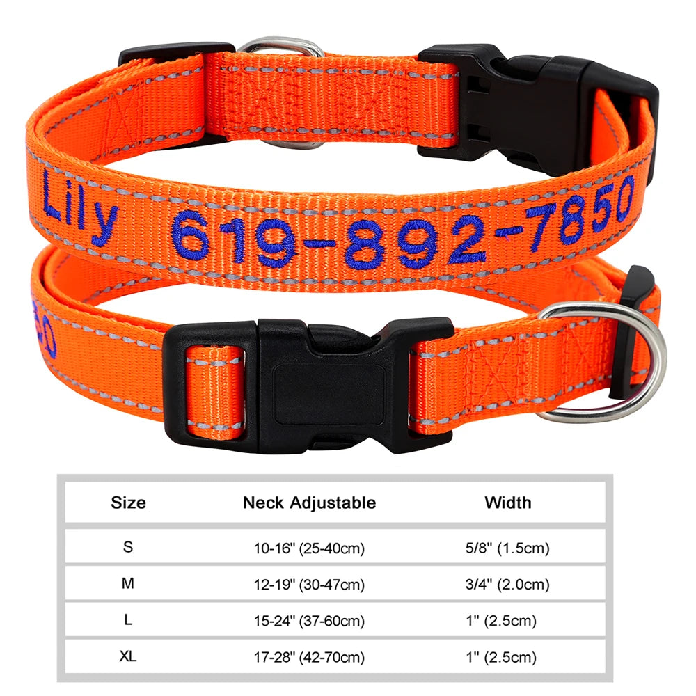 Adjustable Nylon Embroidered Dog Collar Custom ID Name Accessories Pet Collars